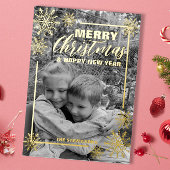 白黒写真のクリスマスとニューイヤー 箔シーズンカード