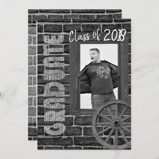 白黒写真のヴィンテージの卒業 招待状 (正面/裏面)