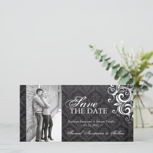 白黒写真の保存日付の招待状 セーブザデート (スタンド正面)