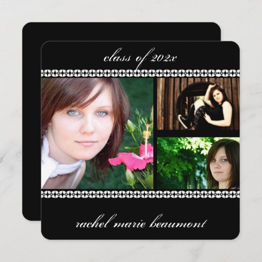 白黒写真の卒業縁ど式フローラ 招待状 (正面/裏面)