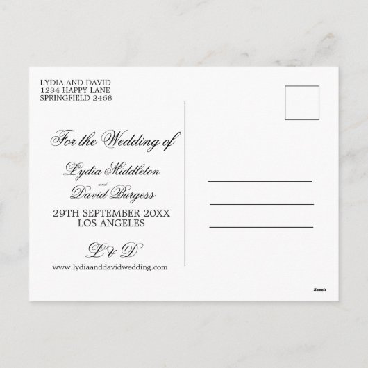 白黒写真の結婚式の日付の保存 シーズンポストカード (裏面)