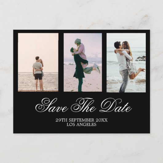 白黒写真の結婚式の日付の保存 シーズンポストカード (正面)