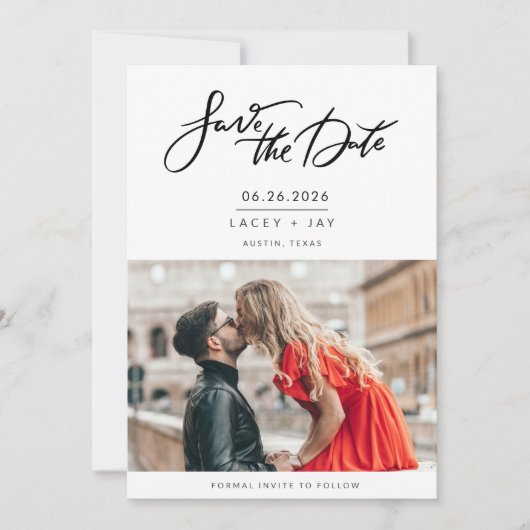 白黒写真の結婚式の日付の保存 セーブザデート (正面)