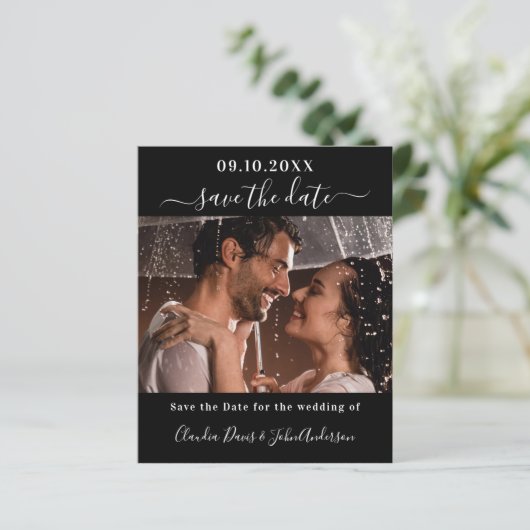 白黒写真の結婚式の日付カードを保存 (スタンド正面)