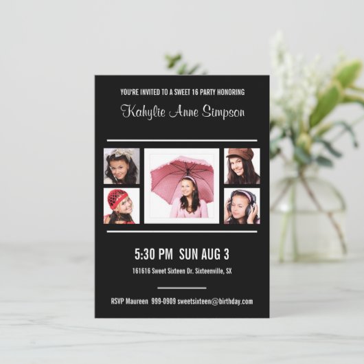 白黒写真の菓子16の誕生会 招待状 (スタンド正面)