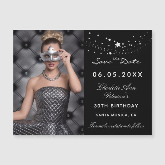 白黒写真の誕生日を保存する日付マグネット (正面)