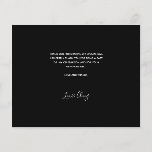 白黒写真の誕生日サンキューカード (裏面)