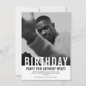 白黒写真の誕生日パーティーへの招待 招待状 (正面)