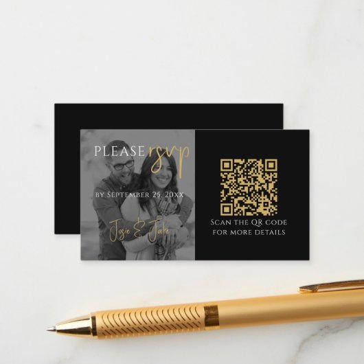 白黒写真のQRコード付き出欠確認カード エンクロージャーカード (正面/裏面インサイチュ)