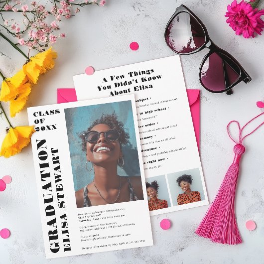 白黒写真はっきりした4枚モダン卒業 招待状