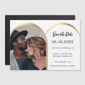 白黒写真アーチ結婚式Dateカードを保存 マグネット招待状 (正面/裏面)