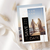 白黒写真ウェディング日付の保存バラ 箔招待状