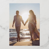 白黒写真ウェディング日付の保存バラ 箔招待状 (裏面)