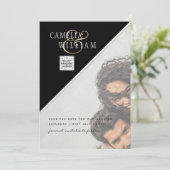 白黒写真ウェディングQRコード救日付 招待状 (スタンド正面)