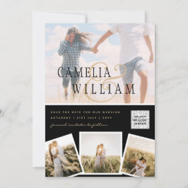 白黒写真ウェディングQRコード救日 招待状