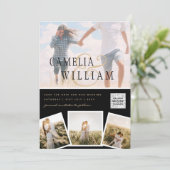 白黒写真ウェディングQRコード救日 招待状 (スタンド正面)