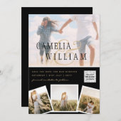 白黒写真ウェディングQRコード救日 招待状 (正面/裏面)