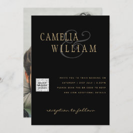 白黒写真ウェディングQRコード救日 招待状