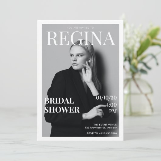 白黒写真エレガント誌ブライダルシャワー 招待状 (スタンド正面)