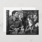 「白黒写真エンゲージメント セーブ・ザ・デート スクリプト」 ポストカード (正面/裏面)