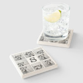 白黒写真コラージュ オーダーメイド モノグラム ストーンコースター (横)