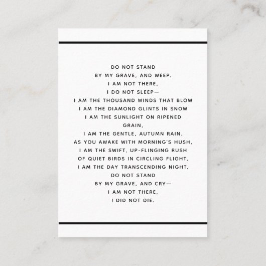 白黒写真シンプル祈りの言葉 名刺 (裏面)