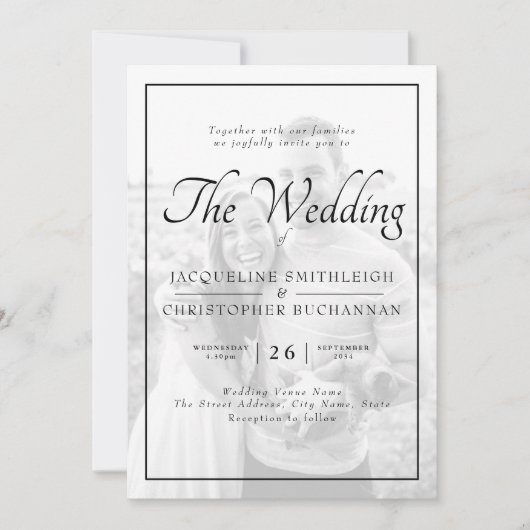 白黒写真テンプレート結婚式招待状 招待状 (正面)