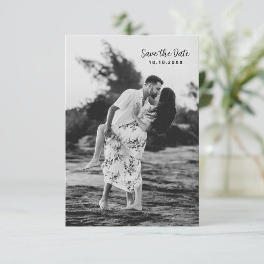 白黒写真テンプレートQRコード日付の保存 セーブザデート (スタンド正面)