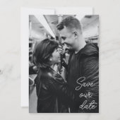 白黒写真モダンの手書き結婚機能 セーブザデート (正面)