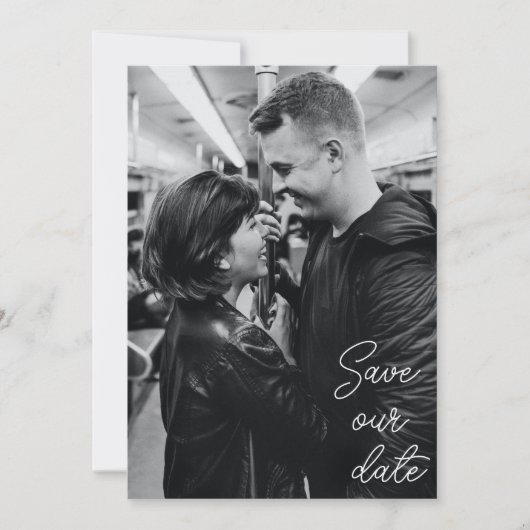 白黒写真モダンの手書き結婚機能 セーブザデート (正面)