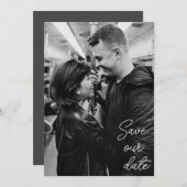 白黒写真モダンの手書き結婚機能 セーブザデート (正面/裏面)