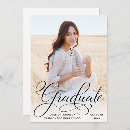 白黒写真モダン卒業パーティー 招待状 (正面/裏面)