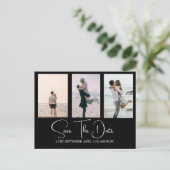 白黒写真モダン結婚式の日付の保存 シーズンポストカード (スタンド正面)