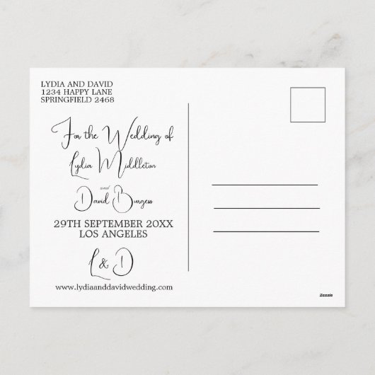 白黒写真モダン結婚式の日付の保存 シーズンポストカード (裏面)