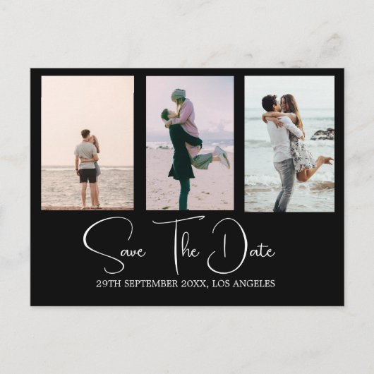 白黒写真モダン結婚式の日付の保存 シーズンポストカード (正面)