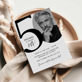 白黒写真モダン50th誕生日パーティー 招待状