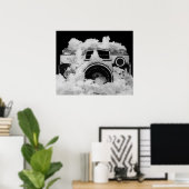 白黒写真ヴィンテージカメラin雪 ポスター (ホームオフィス)