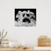 白黒写真ヴィンテージカメラin雪 ポスター (キッチン)