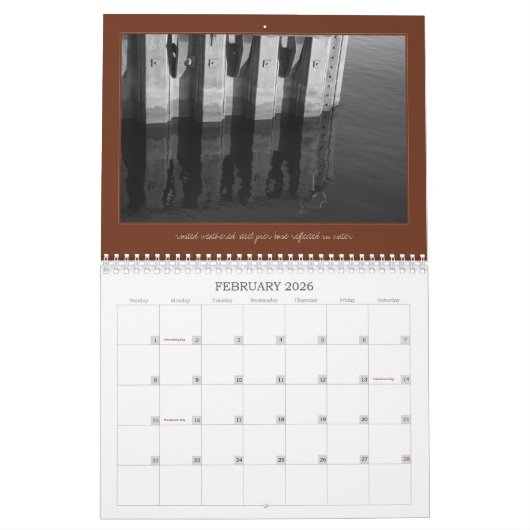 白黒写真動物風景鳥 カレンダー (2月 2026)