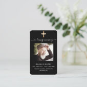 白黒写真十字葬式祈りの言葉カード 名刺 (スタンド正面)