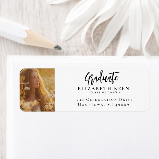 白黒写真卒業差出人住所 ラベル (インサイチュ)