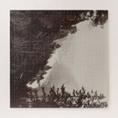 白黒写真山、川、松 ジグソーパズル (横)