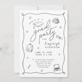 白黒写真手描きグラードパーティの招待状 案内状 (正面)