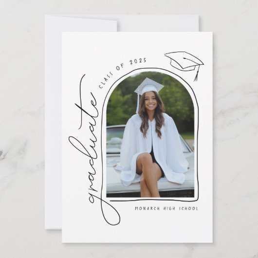 白黒写真手描きグラードパーティの招待状 案内状 (裏面)