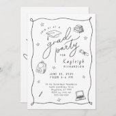 白黒写真手描きグラードパーティの招待状 案内状 (正面/裏面)