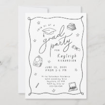 白黒写真手描きグラードパーティの招待状