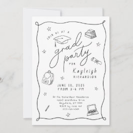 白黒写真手描きグラードパーティの招待状 案内状