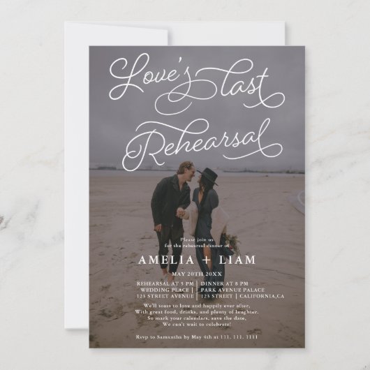 白黒写真最後のリハーサルのディナー 招待状 (正面)