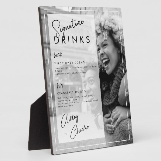白黒写真結婚のカップルのシグネチャードリンク フォトプラーク (側面)