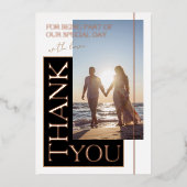 白黒写真結婚サンキューバラ 箔招待状 (正面)